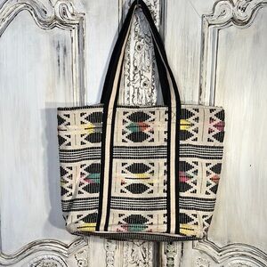 Patterned Tote Bag with Black and Yellow Accents Made In India